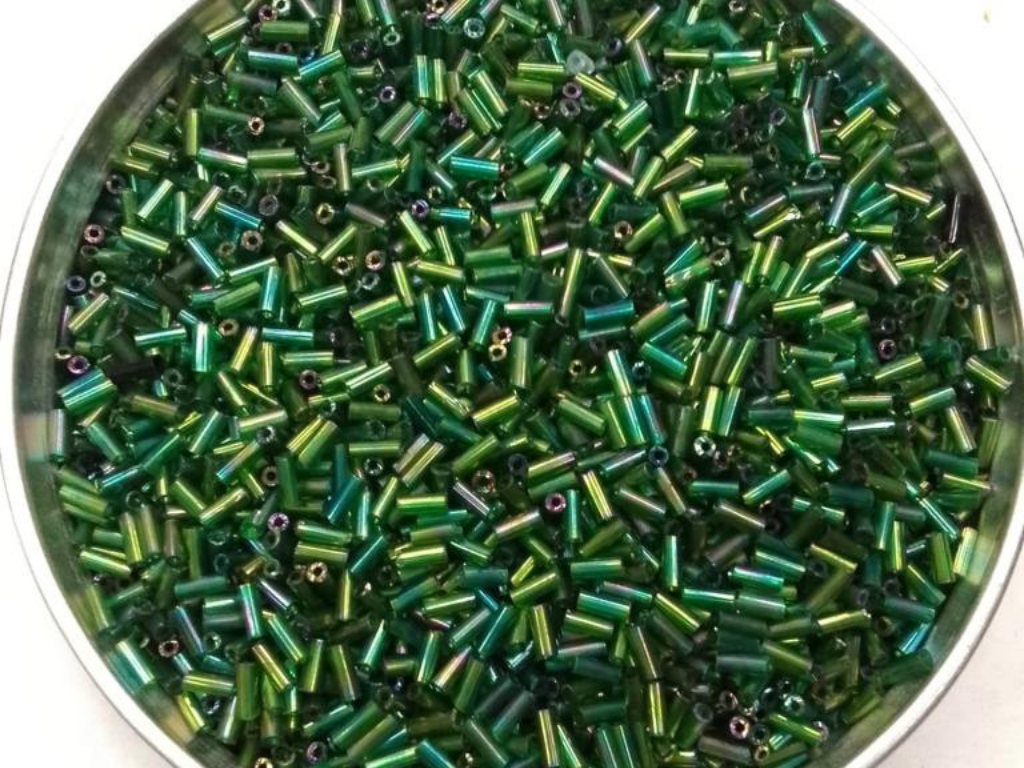 Green Rainbow Pipe Glass Seed Beads- 4.5 mm