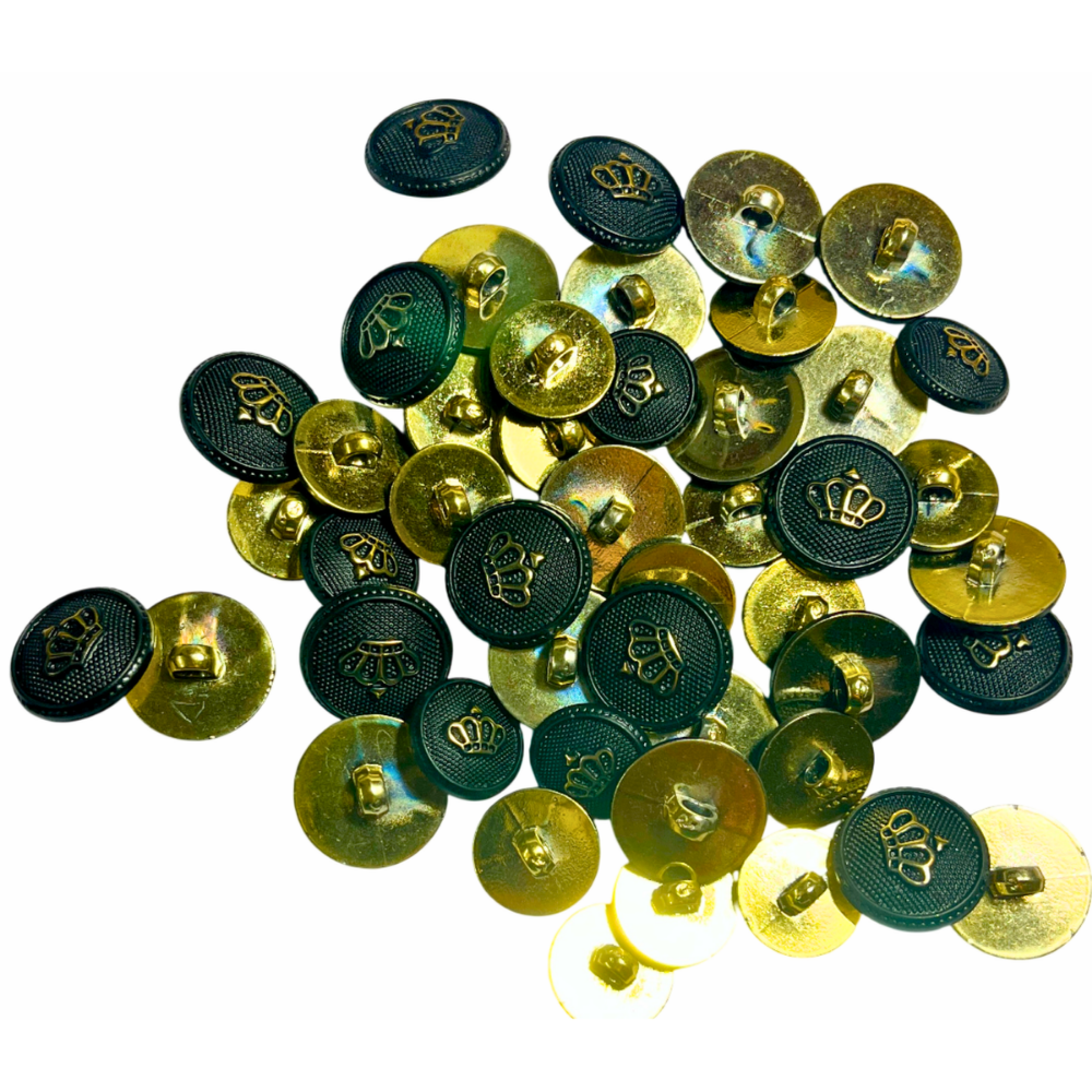 Black & Golden King’s & Queen’s Favourite Crown Design Round Shank Plastic Button Black and Golden Colour for Coat, Suit, Blazer, Sherwani, Nehru Jacket and for all Types of Clothes