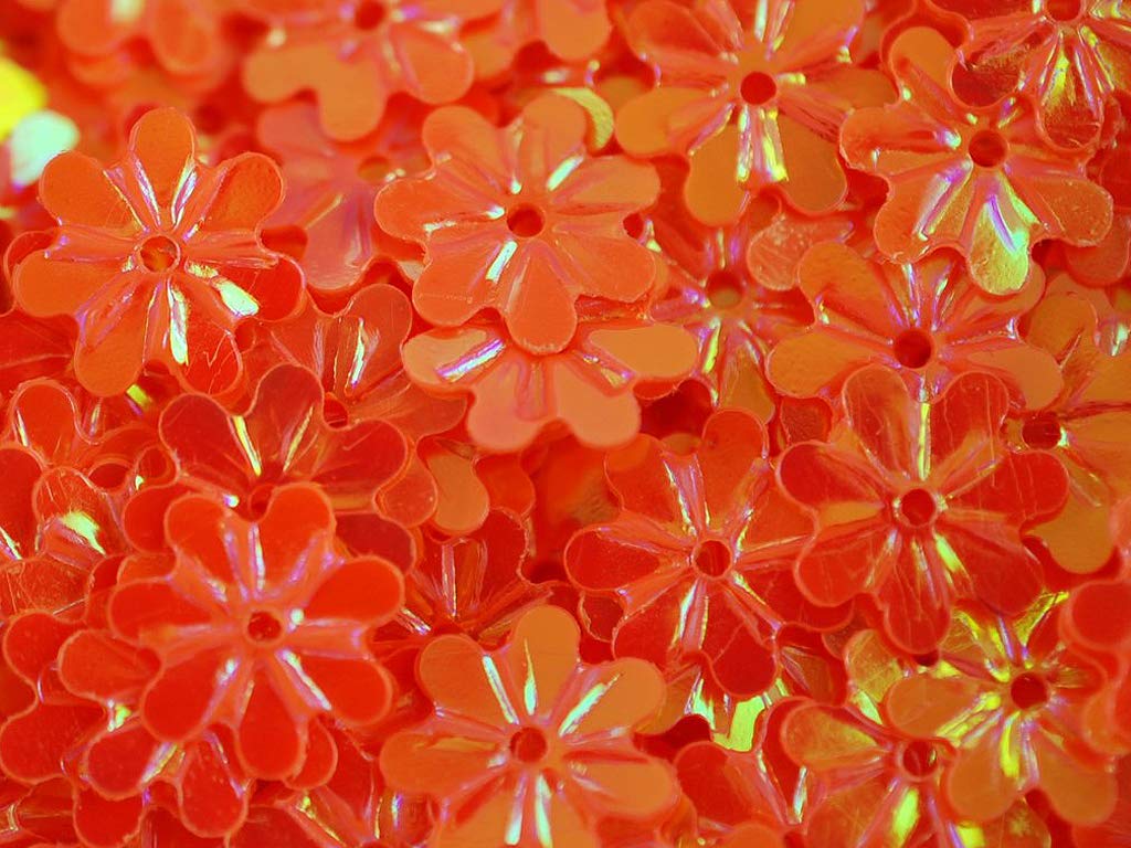 Orange 1 Hole Flower Shape Plastic Sequins (1809423302690)