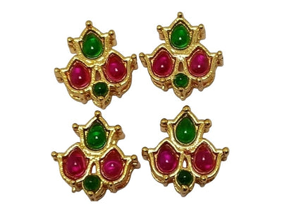 Red & Green Triangular Meena Kundan Stones