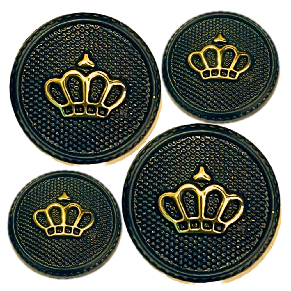 Black & Golden King’s & Queen’s Favourite Crown Design Round Shank Plastic Button Black and Golden Colour for Coat, Suit, Blazer, Sherwani, Nehru Jacket and for all Types of Clothes