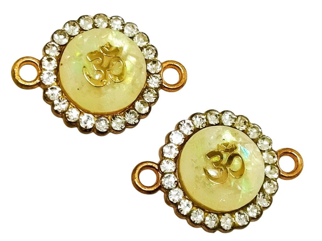 Light Yellow Om Design Metal Charms with Holes