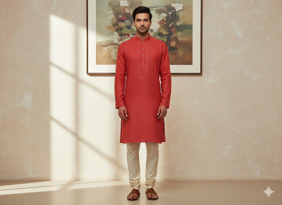 रक्त लाल सूती लिनन कपड़ा