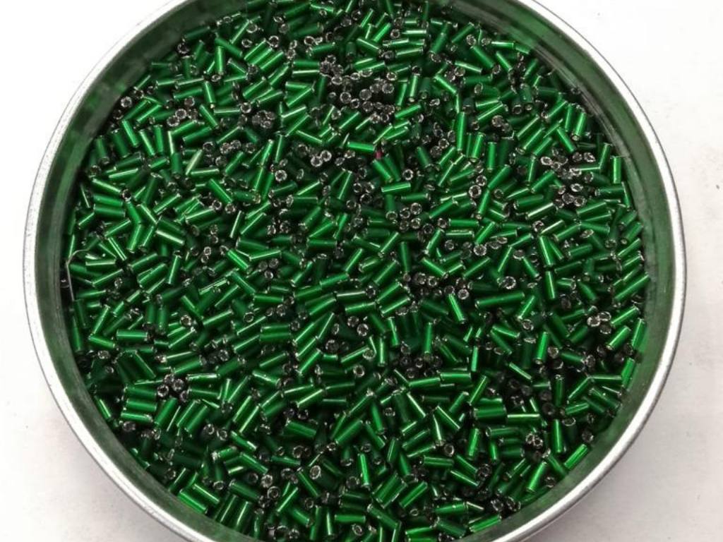 Green Silverline Pipe Glass Seed Beads- 4.5 mm