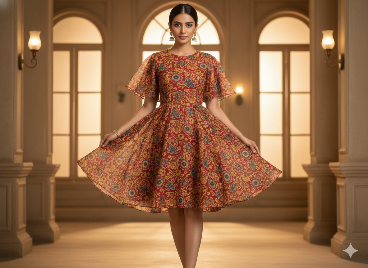 Red Floral 100% Pure Cotton Handblocked Kalamkari Fabric