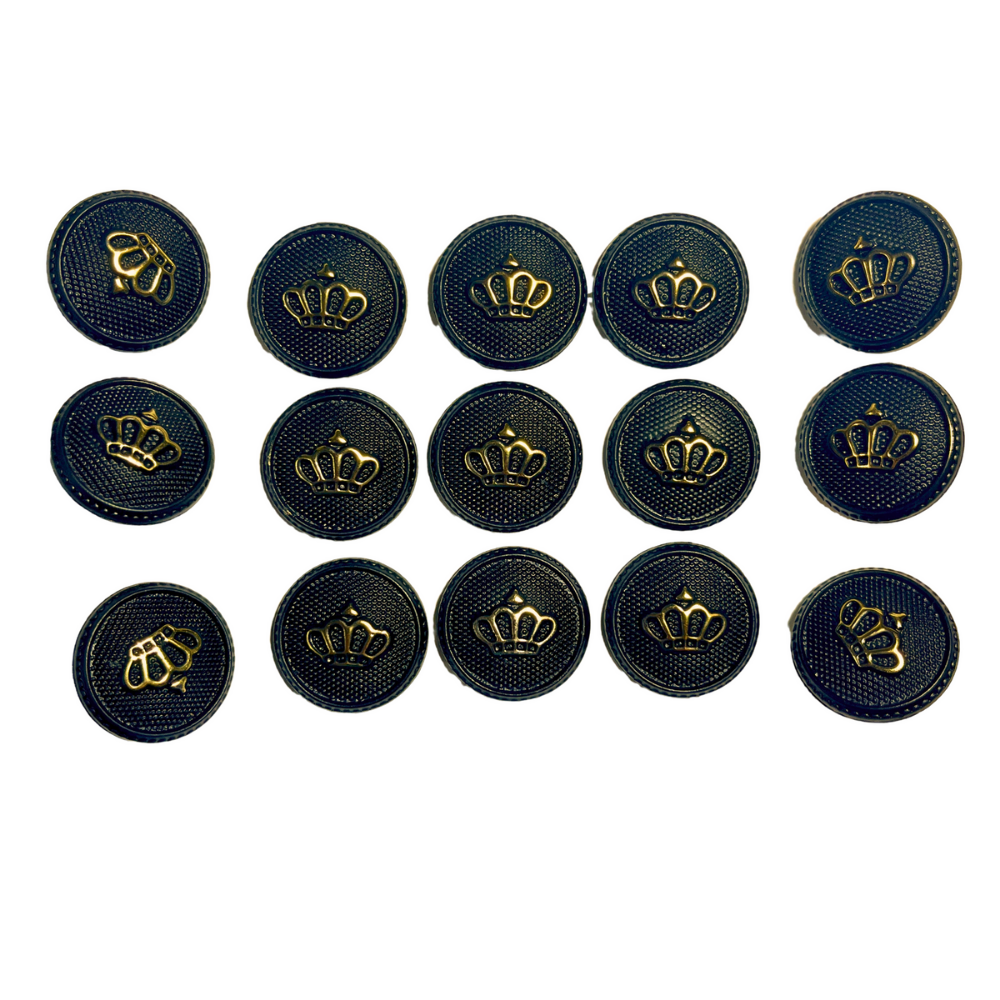 Black & Golden King’s & Queen’s Favourite Crown Design Round Shank Plastic Button Black and Golden Colour for Coat, Suit, Blazer, Sherwani, Nehru Jacket and for all Types of Clothes