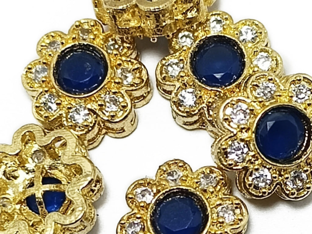 Blue & Golden Flower Shaped Kundan Stones