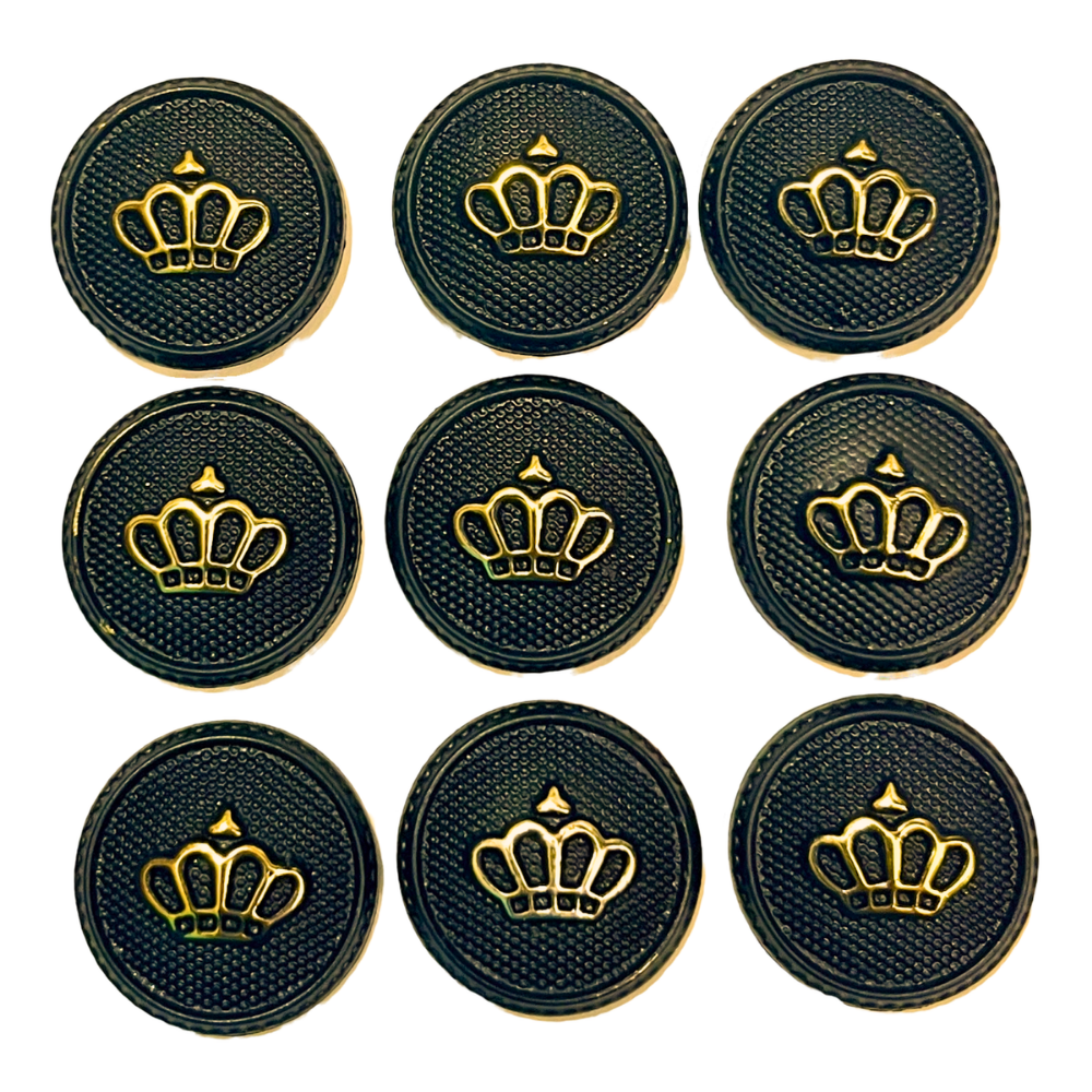Black & Golden King’s & Queen’s Favourite Crown Design Round Shank Plastic Button Black and Golden Colour for Coat, Suit, Blazer, Sherwani, Nehru Jacket and for all Types of Clothes