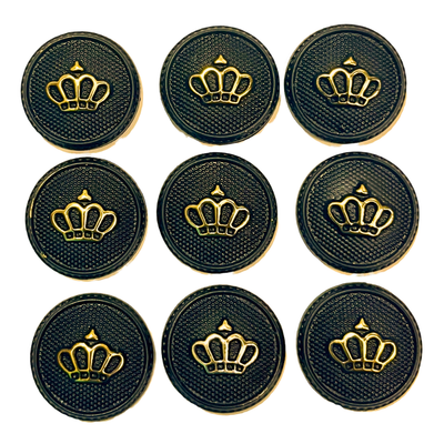 Black & Golden King’s & Queen’s Favourite Crown Design Round Shank Plastic Button Black and Golden Colour for Coat, Suit, Blazer, Sherwani, Nehru Jacket and for all Types of Clothes