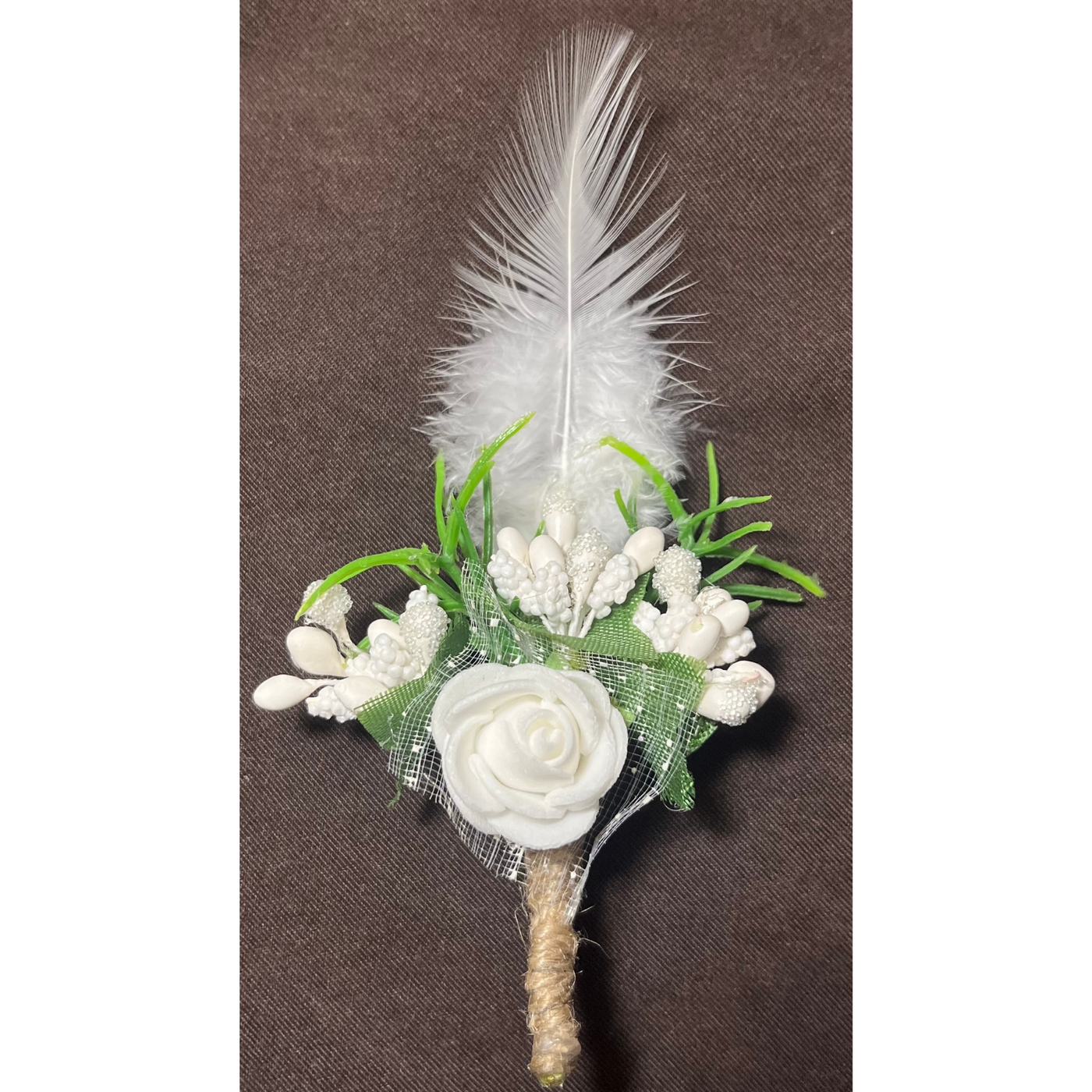 White Faux Feather Flower Brooch ( Wholesale )