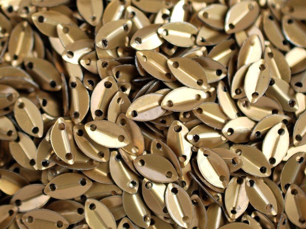 Golden Matte 2 Hole Leaf Shape Plastic Sequins (1809421271074)