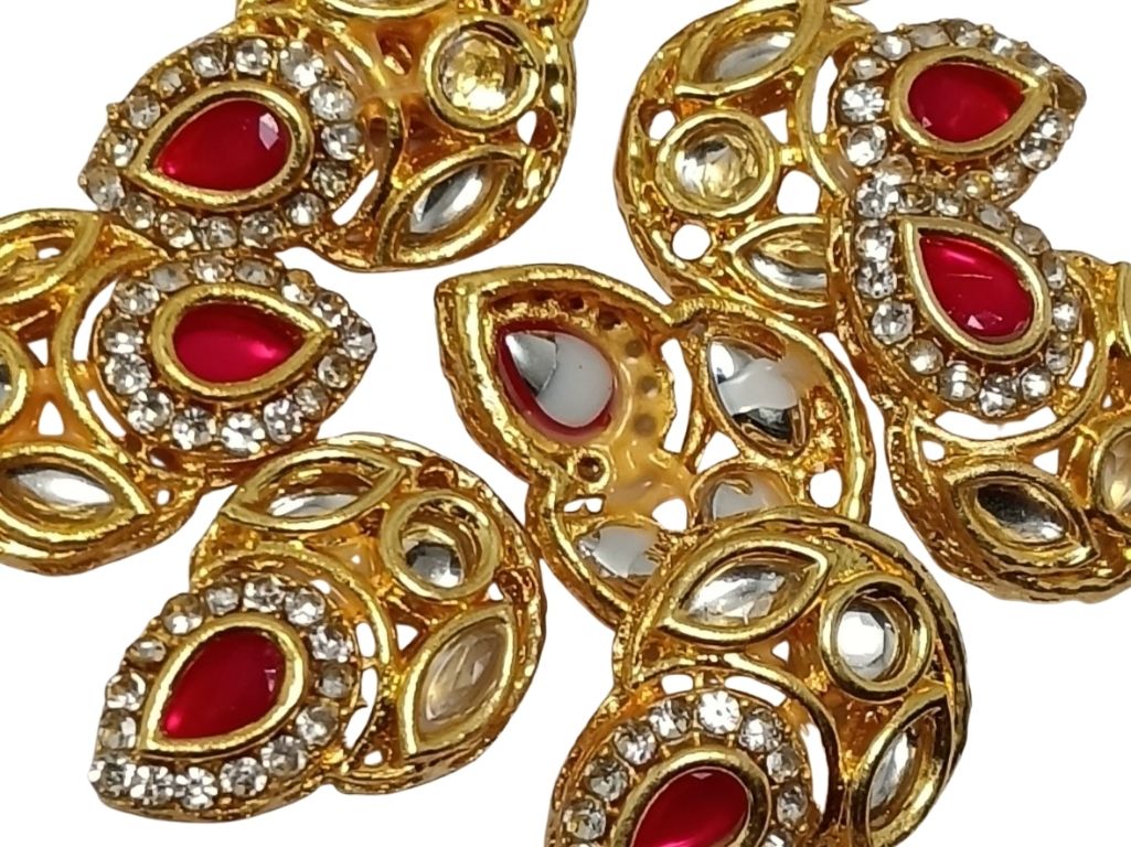 Red Flower Shaped Meena Kundan Stones