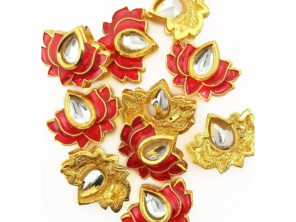 Red Lotus Meena Kundan Stones