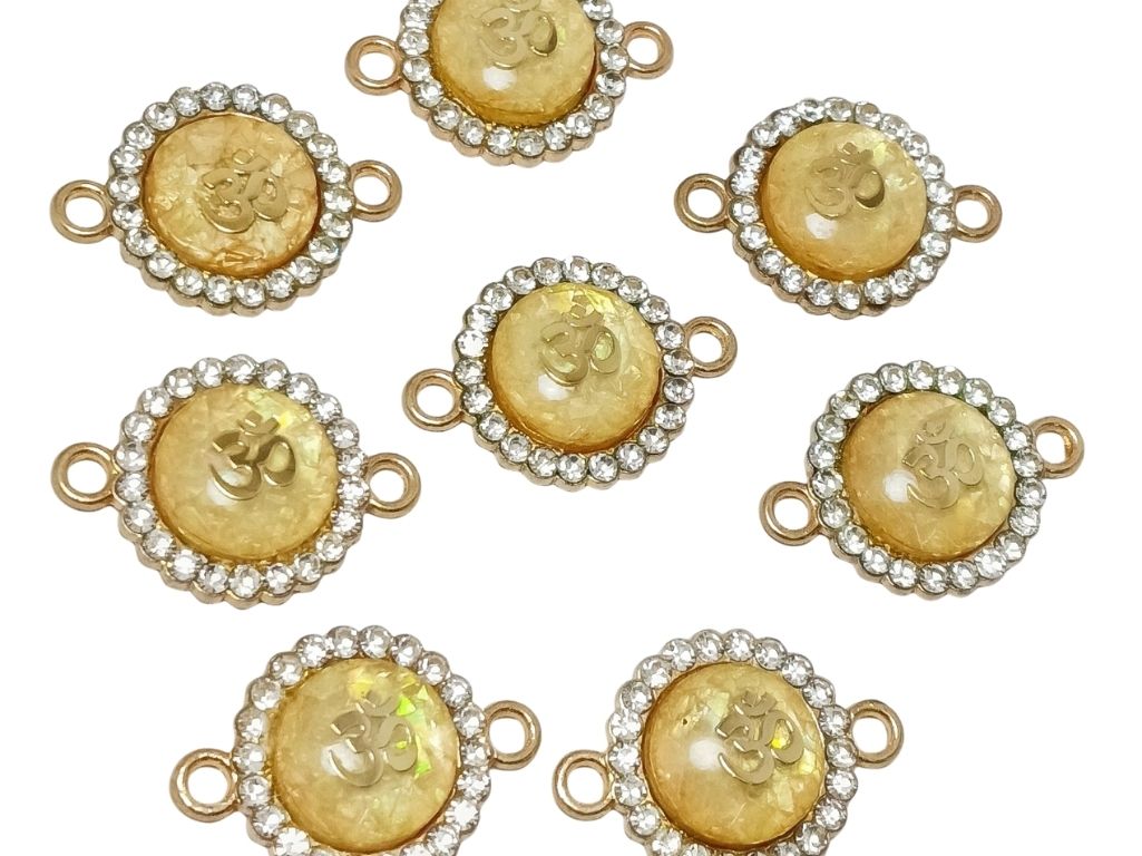 Golden & Yellow Om Design Metal Charms with Holes
