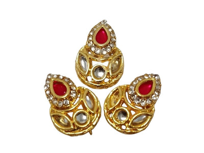 Red Flower Shaped Meena Kundan Stones