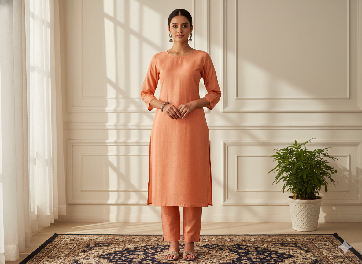 पीच प्लेन ग्लेज्ड कॉटन फ़ैब्रिक (थोक)