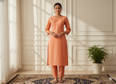 पीच प्लेन ग्लेज्ड कॉटन फ़ैब्रिक