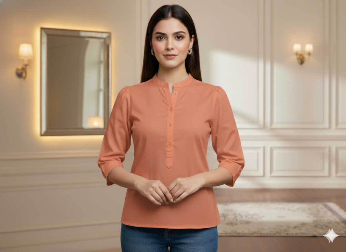 पीच प्लेन ग्लेज्ड कॉटन फ़ैब्रिक (थोक)