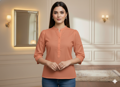 पीच प्लेन ग्लेज्ड कॉटन फ़ैब्रिक (थोक)