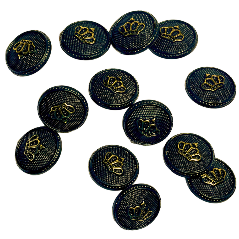 Black & Golden King’s & Queen’s Favourite Crown Design Round Shank Plastic Button Black and Golden Colour for Coat, Suit, Blazer, Sherwani, Nehru Jacket and for all Types of Clothes