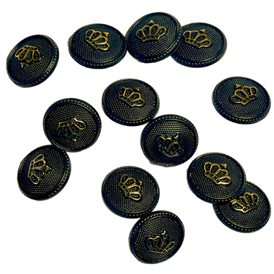 Black & Golden King’s & Queen’s Favourite Crown Design Round Shank Plastic Button Black and Golden Colour for Coat, Suit, Blazer, Sherwani, Nehru Jacket and for all Types of Clothes