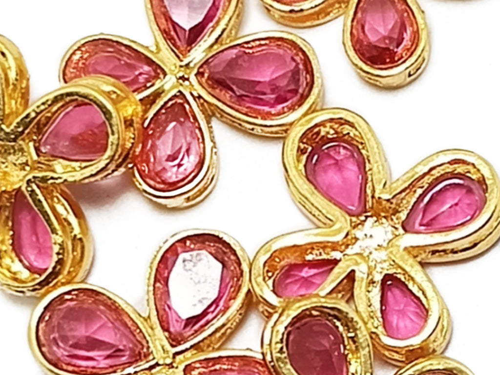 Pink & Golden Flower Shaped Kundan Stones