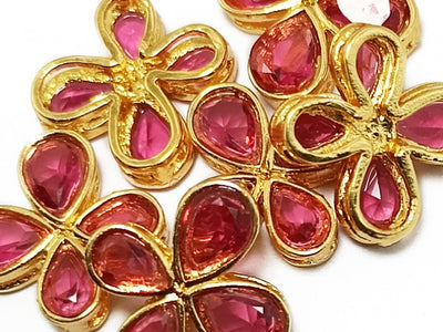 Pink & Golden Flower Shaped Kundan Stones