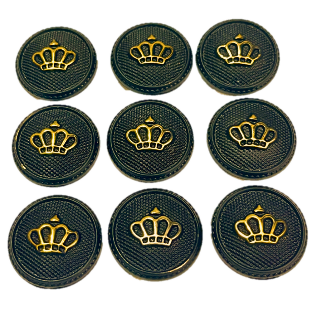 Black & Golden King’s & Queen’s Favourite Crown Design Round Shank Plastic Button Black and Golden Colour for Coat, Suit, Blazer, Sherwani, Nehru Jacket and for all Types of Clothes