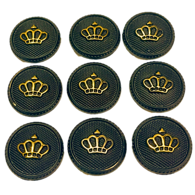 Black & Golden King’s & Queen’s Favourite Crown Design Round Shank Plastic Button Black and Golden Colour for Coat, Suit, Blazer, Sherwani, Nehru Jacket and for all Types of Clothes