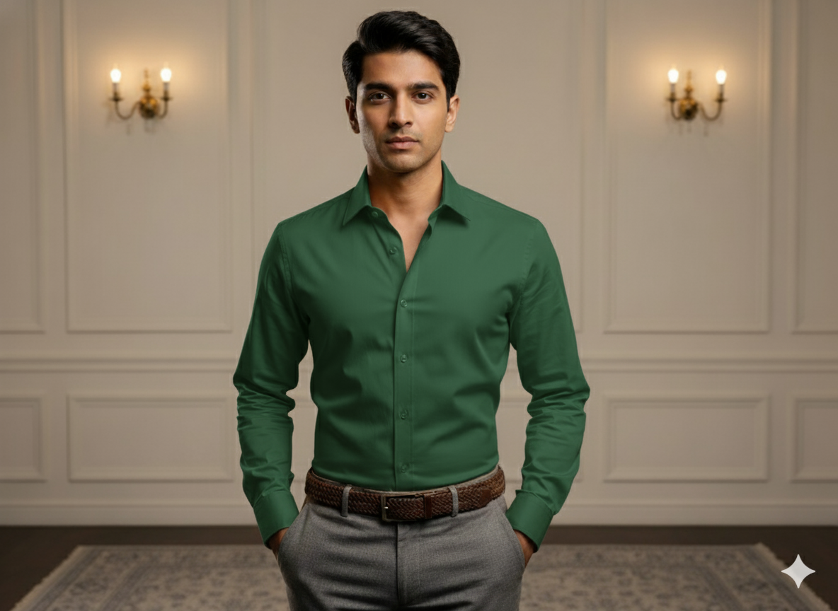 शमरॉक ग्रीन प्लेन ग्लेज्ड कॉटन फ़ैब्रिक