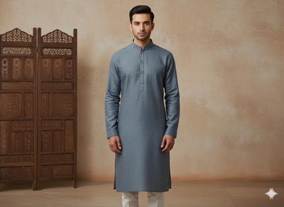 स्टील ब्लू कॉटन लिनन फ़ैब्रिक