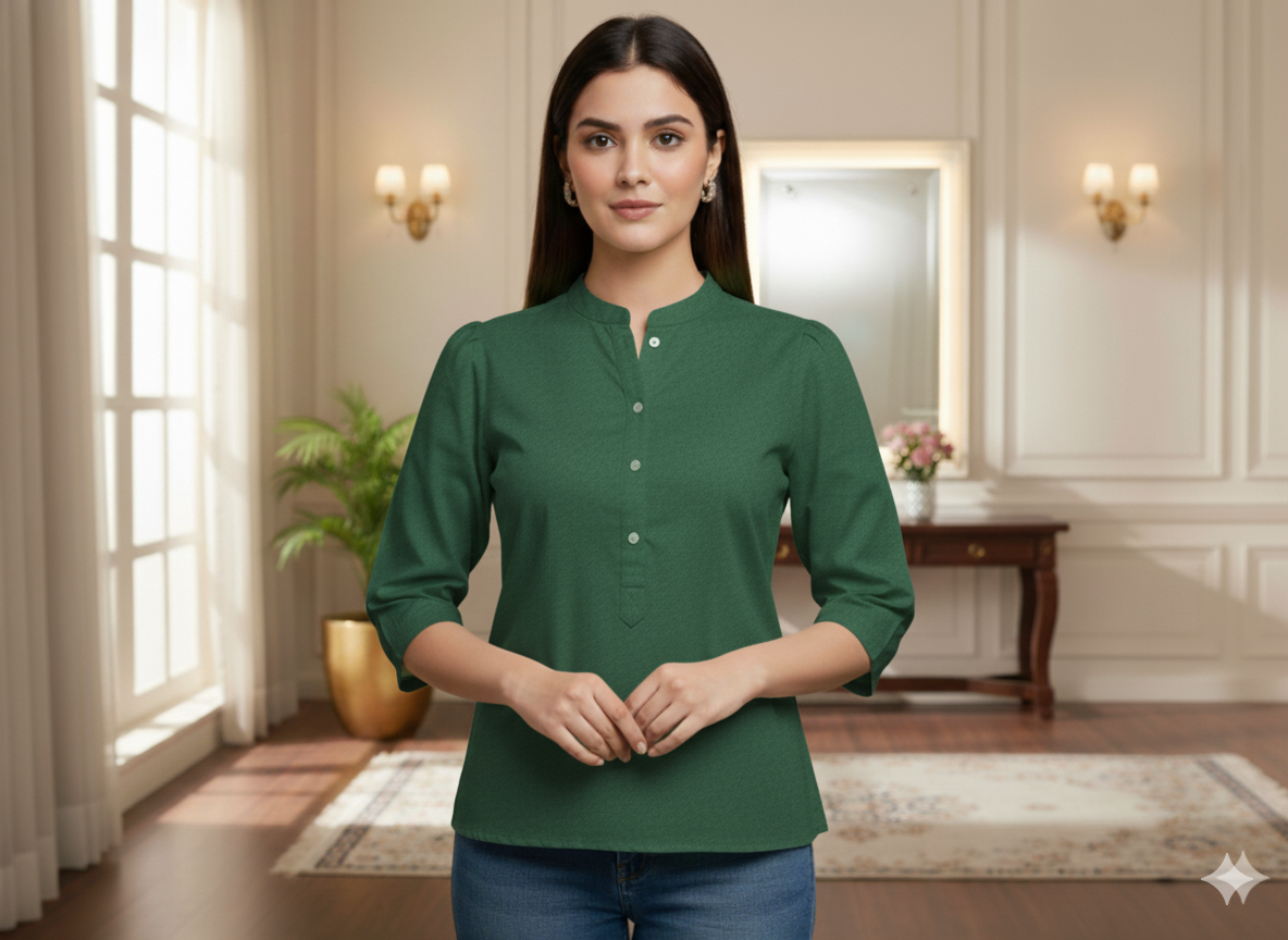 शमरॉक ग्रीन प्लेन ग्लेज्ड कॉटन फ़ैब्रिक