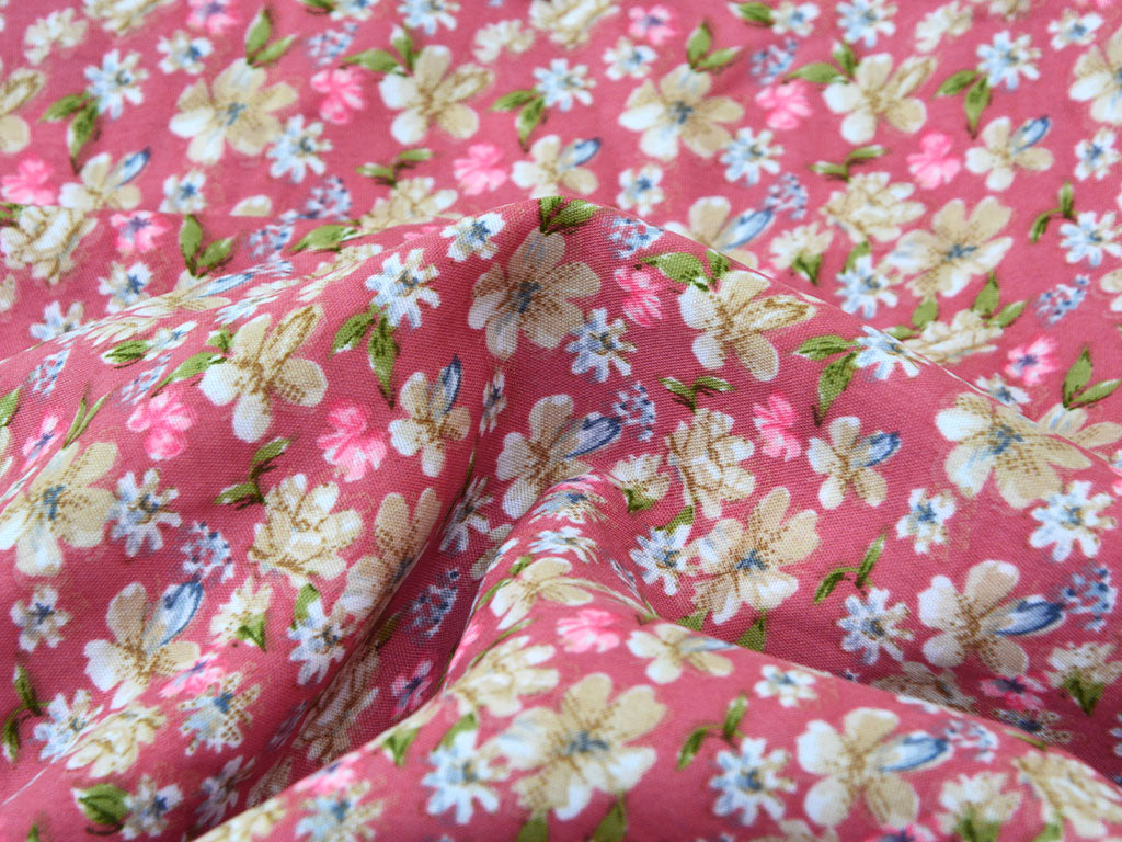 Pink Multicolor Floral Digital Printed Premium Butter Crepe Fabric