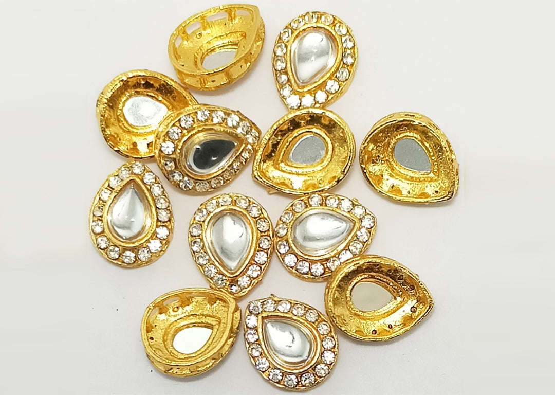 Golden & White Drop Kundan Stones