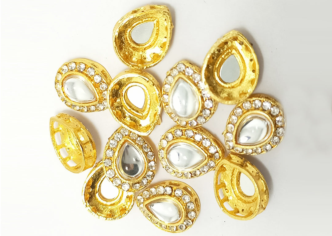 Golden & White Drop Kundan Stones