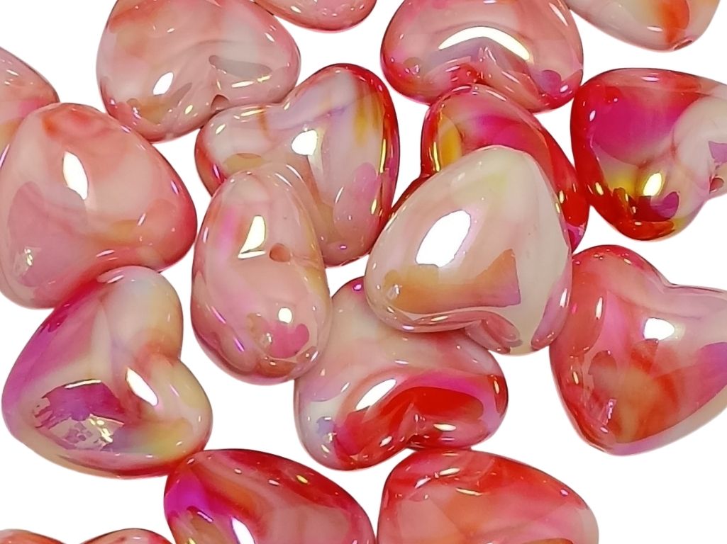 Rose Pink Rainbow Glossy Heart Shaped Acrylic Beads