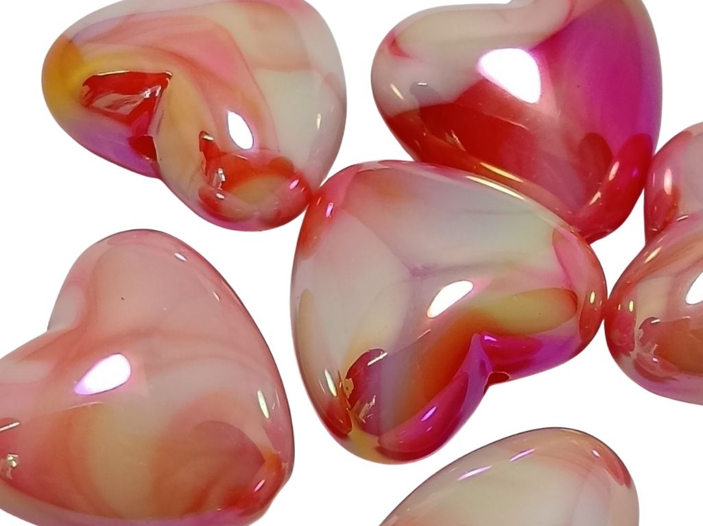 Rose Pink Rainbow Glossy Heart Shaped Acrylic Beads