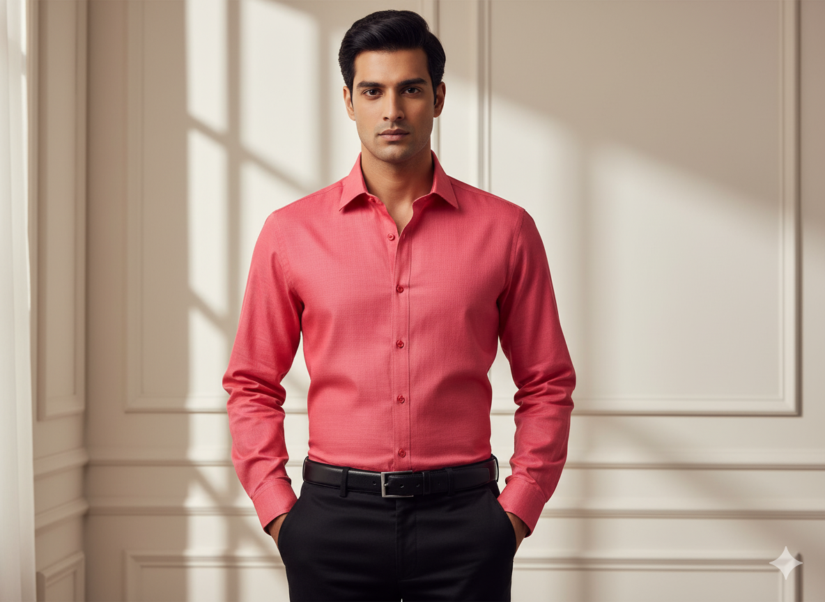 हल्का गहरा लाल सादा ग्लेज्ड कॉटन कपड़ा