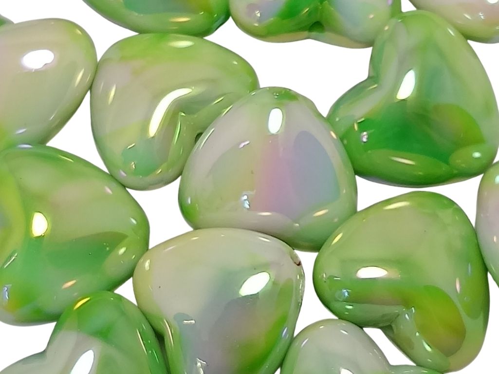Neon Green Rainbow Glossy Heart Shaped Acrylic Beads