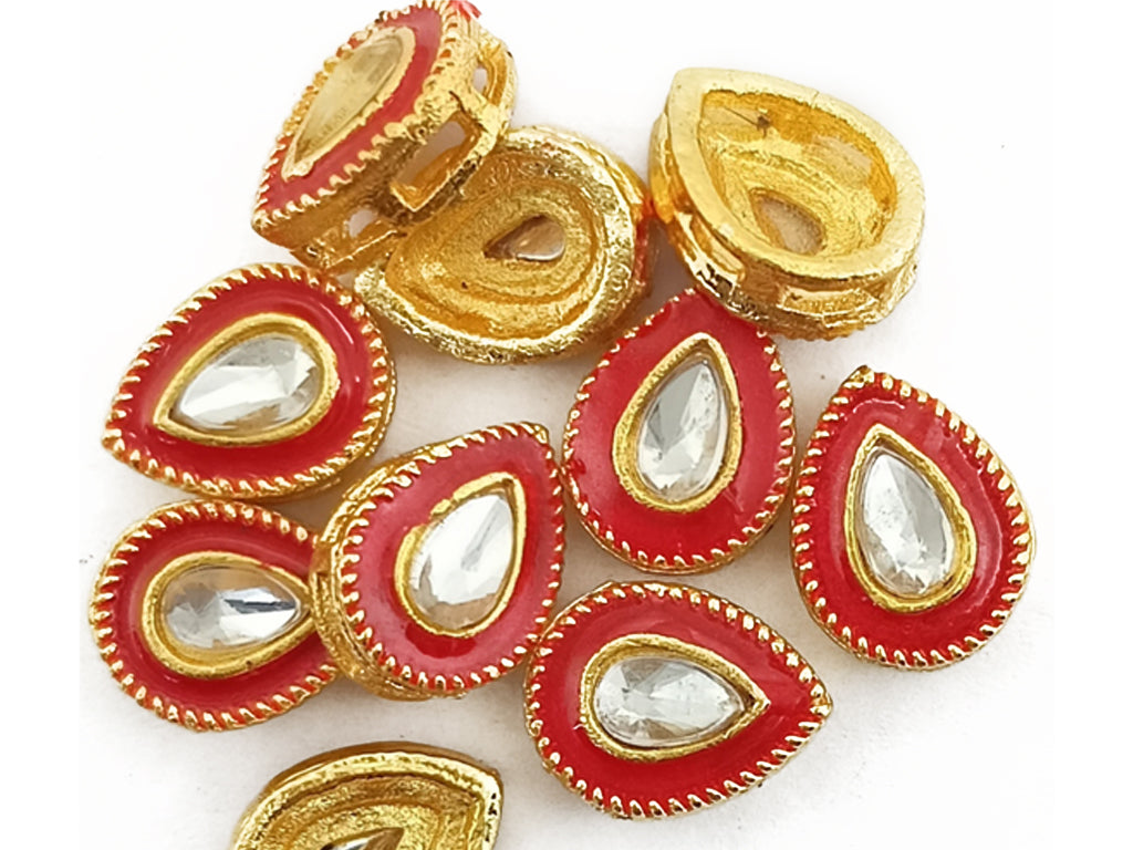 Red & Golden Drop Kundan Stones