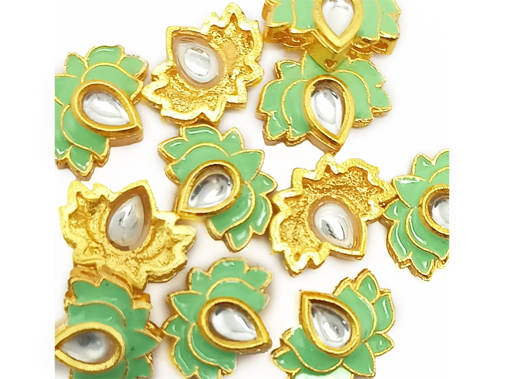 Light Green Lotus Meena Kundan Stones