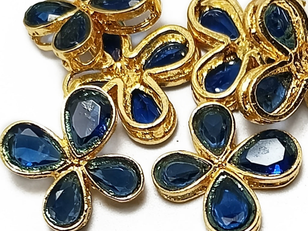 Navy Blue & Golden Flower Shaped Kundan Stones