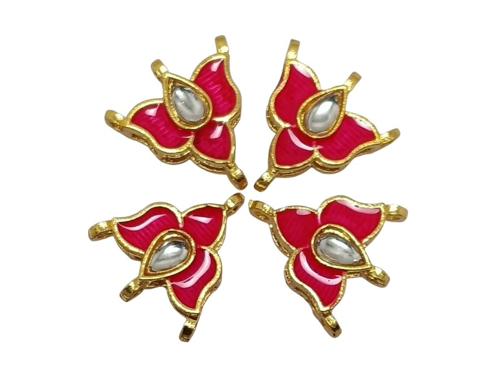 Red  Flower Shaped Meena Kundan Stones