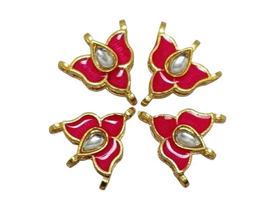Red  Flower Shaped Meena Kundan Stones