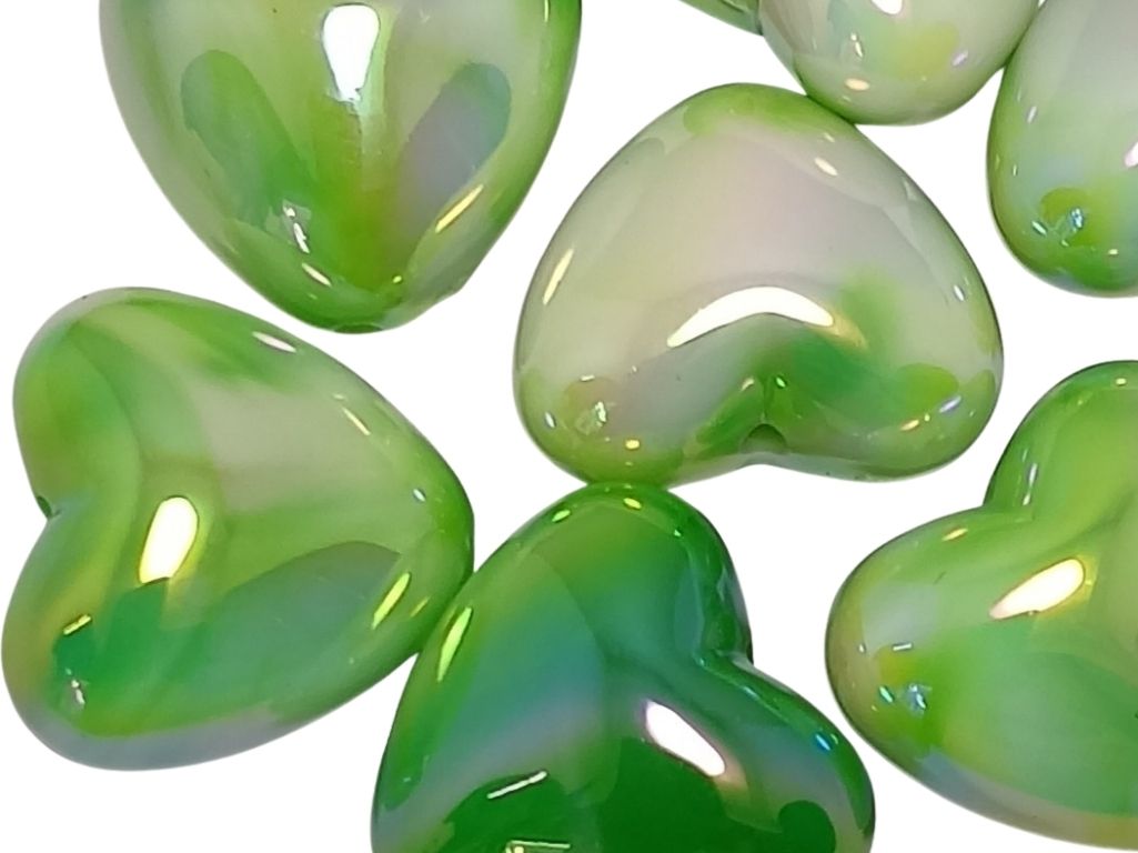 Neon Green Rainbow Glossy Heart Shaped Acrylic Beads