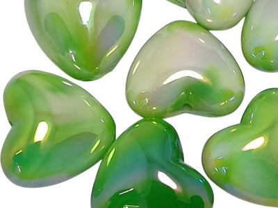 Neon Green Rainbow Glossy Heart Shaped Acrylic Beads
