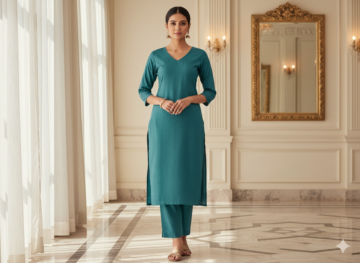 फ़ारसी हरा सादा ग्लेज्ड कॉटन फ़ैब्रिक (थोक)