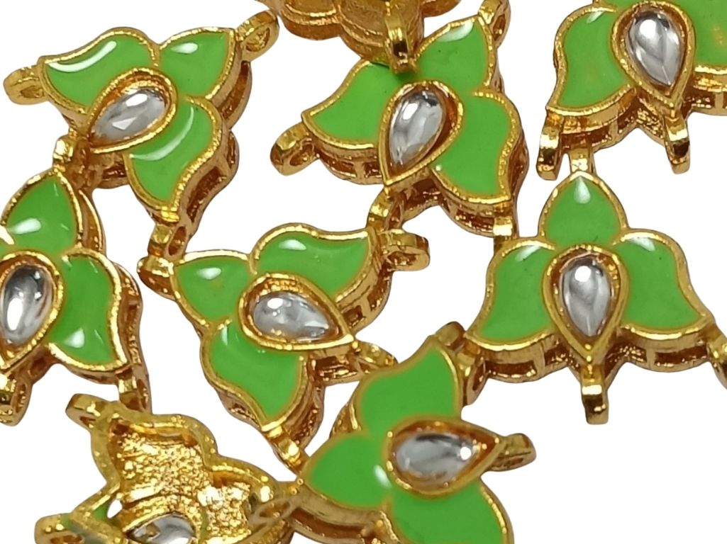 Parrot Green  Flower Shaped Meena Kundan Stones