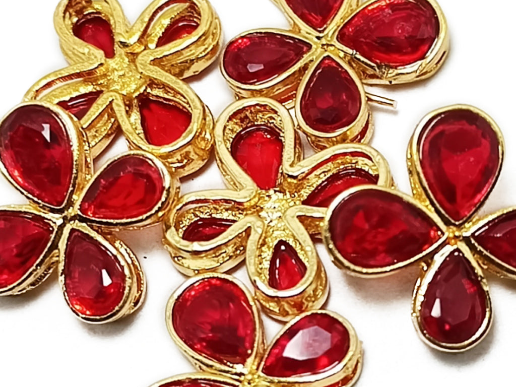 Red & Golden Flower Shaped Kundan Stones