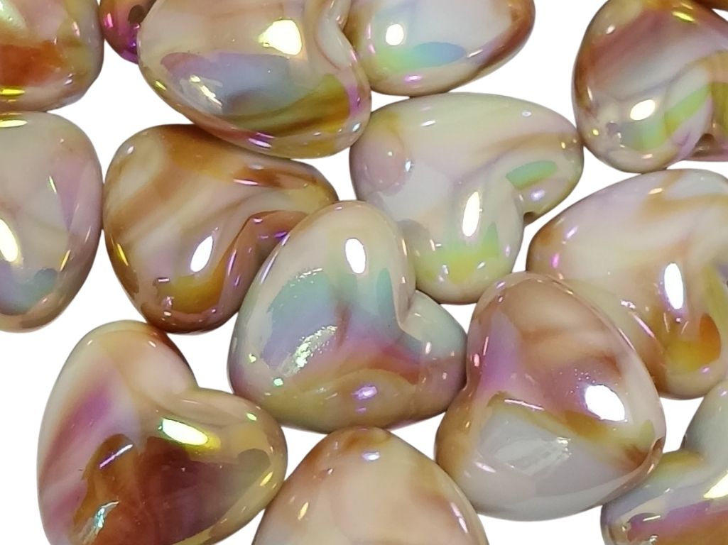 Candy Brown Rainbow Glossy Heart Shaped Acrylic Beads